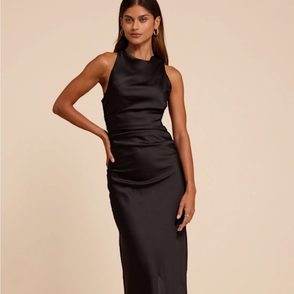 Lulus Dresses & Skirts - Lulu’s Effortlessly Sensational Black Satin Backless Maxi Dress Medium